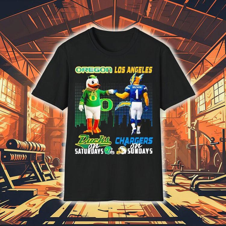 Oregon Ducks On Saturdays Vs Los Angeles Chargers On Sundays Gameday Mascot Shirt Oregon Ducks On Saturdays Vs Los Angeles Chargers On Sundays Gameday Mascot Shirt
