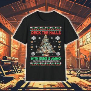Retro Deck The Halls With Guns And Ammo Funny Christmas Shirt