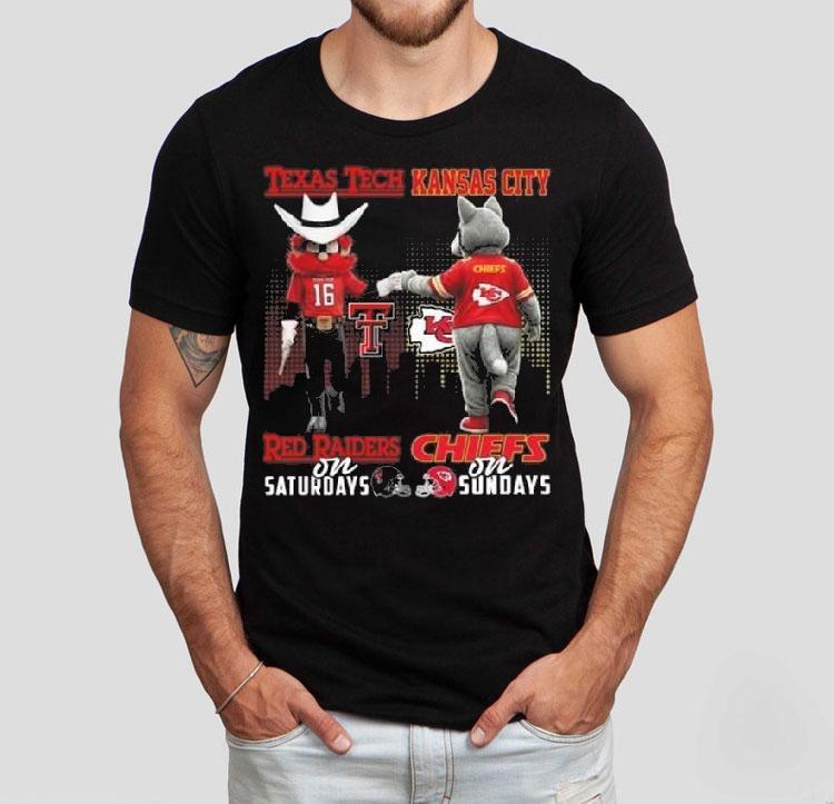 Texas Tech Red Raiders On Saturdays X Kansas City Chiefs On Sundays Mascot 2025 Shirt Texas Tech Red Raiders On Saturdays X Kansas City Chiefs On Sundays Mascot 2025 Shirt
