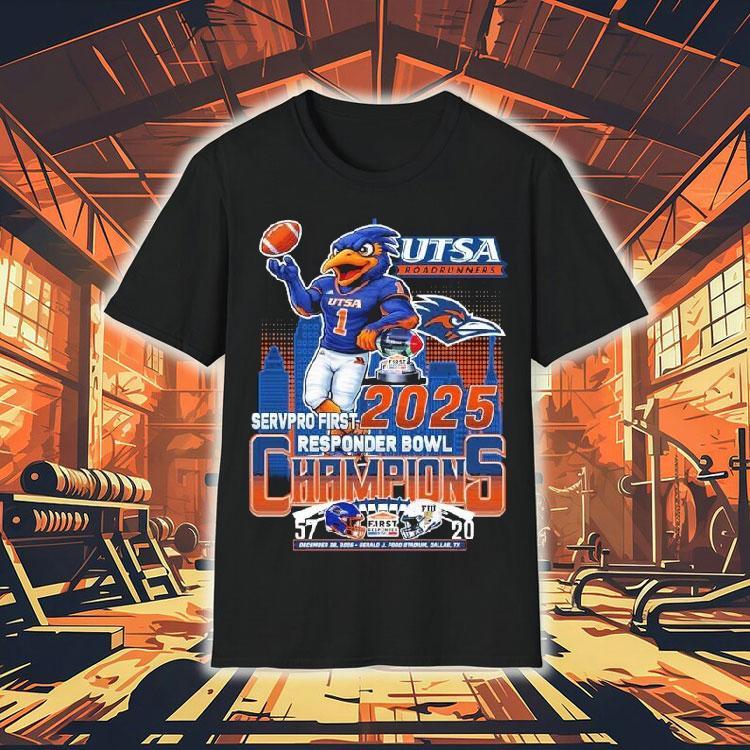Utsa Roadrunners Vs Fiu Panthers Servpro First Responder Bowl Champions 2025 Mascot Shirt Utsa Roadrunners Vs Fiu Panthers Servpro First Responder Bowl Champions 2025 Mascot Shirt
