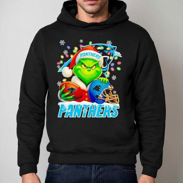 Grinch Holding Football And Helmet Carolina Panthers Merry Christmas Shirt Grinch Holding Football And Helmet Carolina Panthers Merry Christmas Shirt