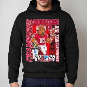 Indiana Hoosiers 2025 Big Ten Conference Champions Mascot Logo Shirt 2 Indiana Hoosiers Big Ten Conference Champions Mascot Logo Hoodie