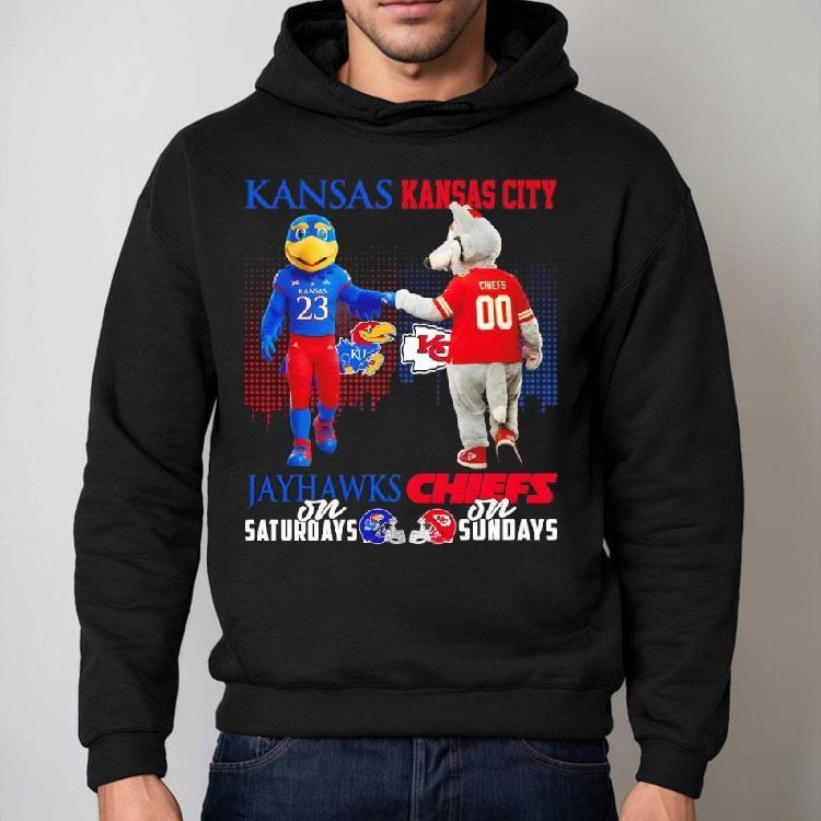 Kansas Jayhawks On Saturdays X Kansas City Chiefs On Sundays Mascot Shirt Kansas Jayhawks On Saturdays X Kansas City Chiefs On Sundays Mascot Shirt