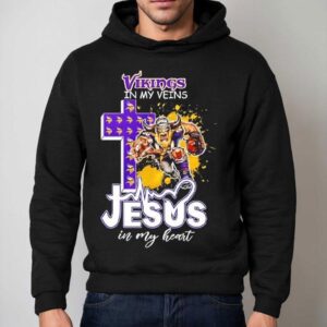 Minnesota Vikings In My Veins Jesus In My Heart Features A Football Player Logos Cross Hoodie