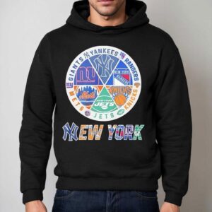 New York Mets New York Mets New York Knicks New York Giants New York Knicks And Rangers Mashup Logo Hoodie