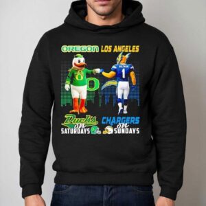 Oregon Ducks On Saturdays Vs Los Angeles Chargers On Sundays Gameday Mascot Shirt 2 Oregon Ducks On Saturdays Vs Los Angeles Chargers On Sundays Gameday Masco Hoodie