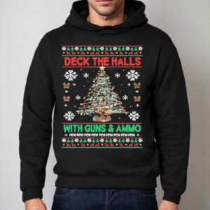 Retro Deck The Halls With Guns And Ammo Funny Christmas Hoodie