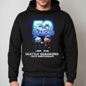 Seattle Seahawks Charlie Brown And Snoopy 50 Seasons Anniversary Shirt 2 Seattle Seahawks Charlie Brown And Snoopy Seasons Anniversary Hoodie