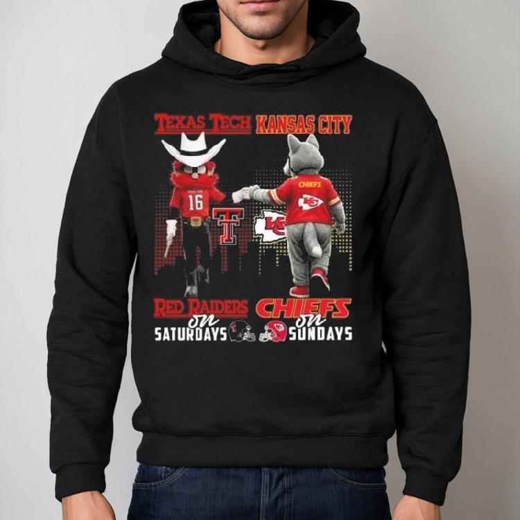 Texas Tech Red Raiders On Saturdays X Kansas City Chiefs On Sundays Mascot 2025 Shirt Texas Tech Red Raiders On Saturdays X Kansas City Chiefs On Sundays Mascot 2025 Shirt