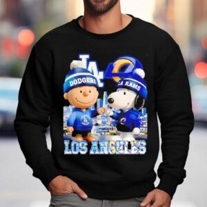 Charlie Brown Los Angeles Dodgers And Snoopy Los Angeles Rams Skyline City Sweatshirt