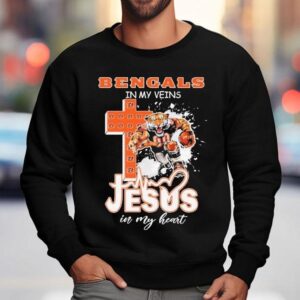 Cincinnati Bengals In My Veins Jesus In My Heart Mascot Shirt 3 Cincinnati Bengals In My Veins Jesus In My Heart Masco Sweatshirt
