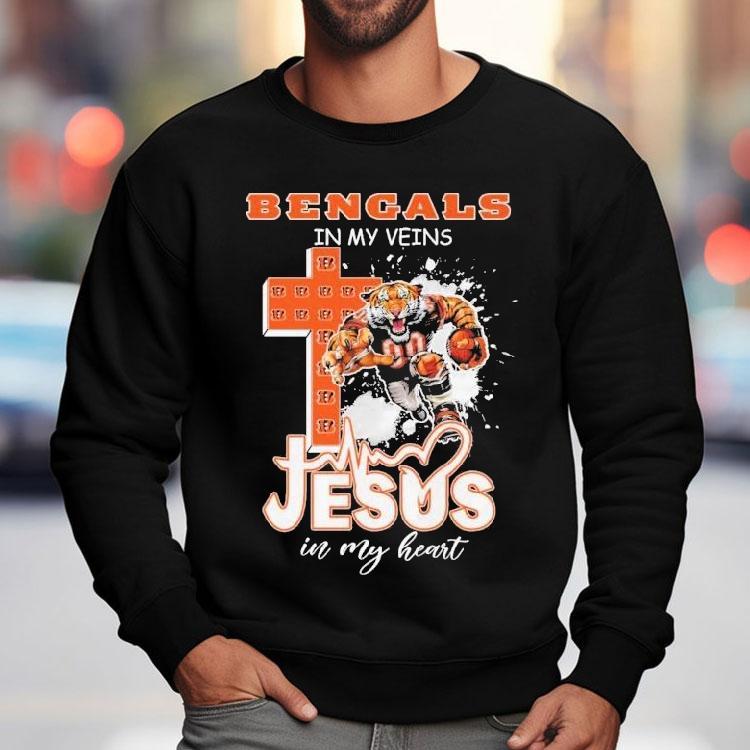 Cincinnati Bengals In My Veins Jesus In My Heart Mascot Shirt Cincinnati Bengals In My Veins Jesus In My Heart Mascot Shirt