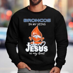 Denver Broncos In My Veins Jesus In My Heart Mascot Shirt 3 Denver Broncos In My Veins Jesus In My Heart Masco Sweatshirt