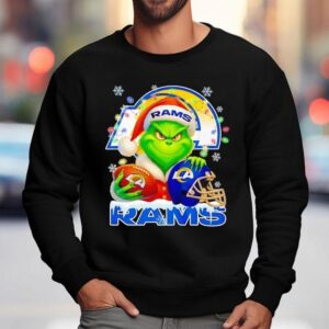 Grinch Holding Football And Helmet Los Angeles Rams Merry Christmas Shirt 3 Grinch Holding Football And Helmet Los Angeles Rams Merry Christmas Sweatshirt