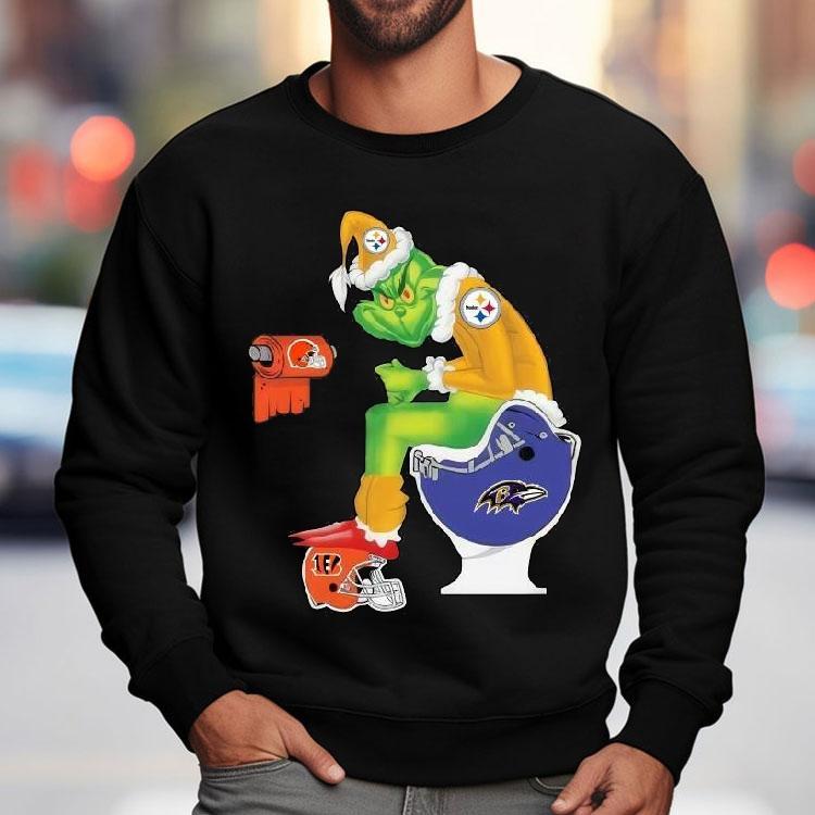 Grinch Pittsburgh Slers Shit On Baltimore Ravens Helmet Toilet Christmas Shirt Grinch Pittsburgh Slers Shit On Baltimore Ravens Helmet Toilet Christmas Shirt
