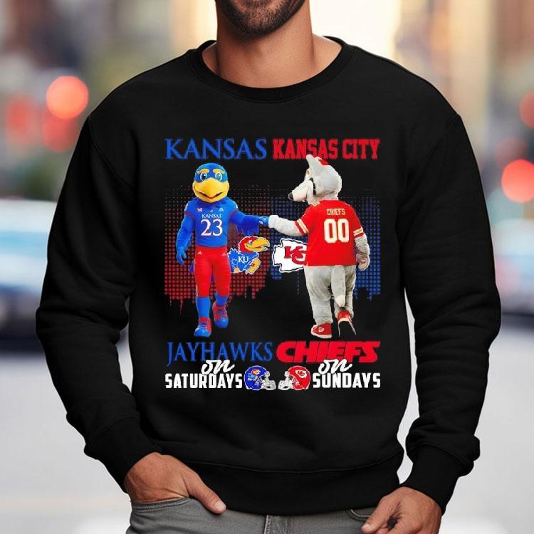 Kansas Jayhawks On Saturdays X Kansas City Chiefs On Sundays Mascot Shirt Kansas Jayhawks On Saturdays X Kansas City Chiefs On Sundays Mascot Shirt