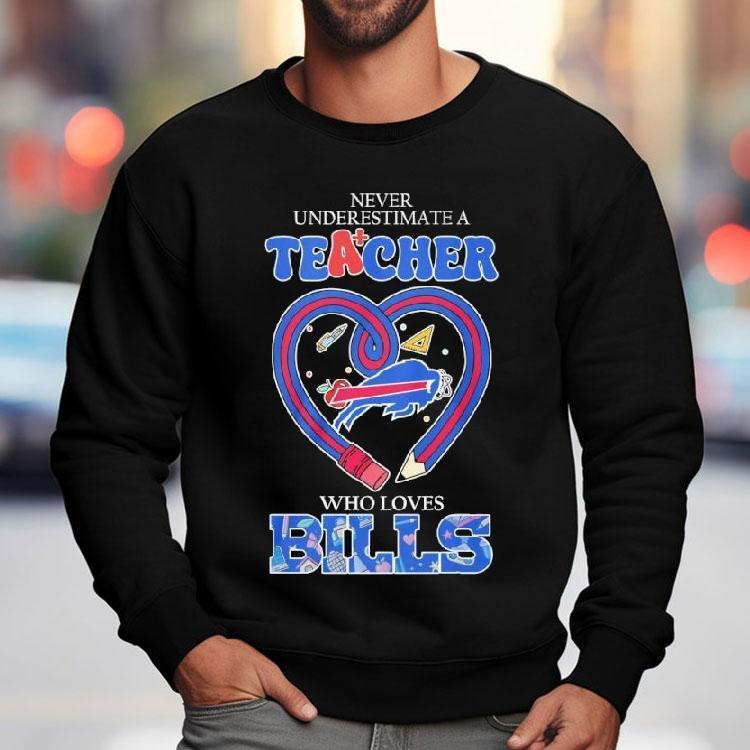 Never Underestimate A Teacher Who Loves Buffalo Bills Logo Shirt Never Underestimate A Teacher Who Loves Buffalo Bills Logo Shirt