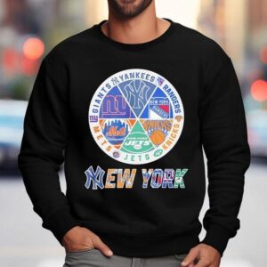 New York Mets New York Mets New York Knicks New York Giants New York Knicks And Rangers Mashup Logo Sweatshirt