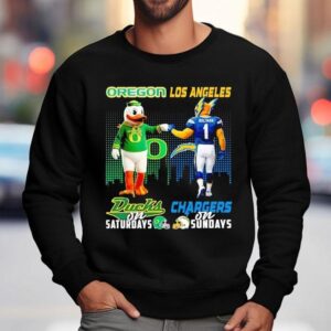 Oregon Ducks On Saturdays Vs Los Angeles Chargers On Sundays Gameday Mascot Shirt 3 Oregon Ducks On Saturdays Vs Los Angeles Chargers On Sundays Gameday Masco Sweatshirt