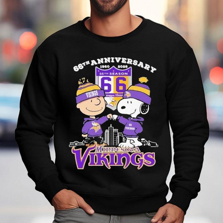 Snoopy And Charlie Brown The Peanuts Minnesota Vikings 66th Anniversary 1960-2026 Shirt Snoopy And Charlie Brown The Peanuts Minnesota Vikings 66th Anniversary 1960-2026 Shirt