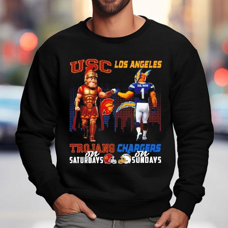 Usc Trojans On Saturdays X Los Angeles Chargers On Sundays Mascot Shirt Usc Trojans On Saturdays X Los Angeles Chargers On Sundays Mascot Shirt